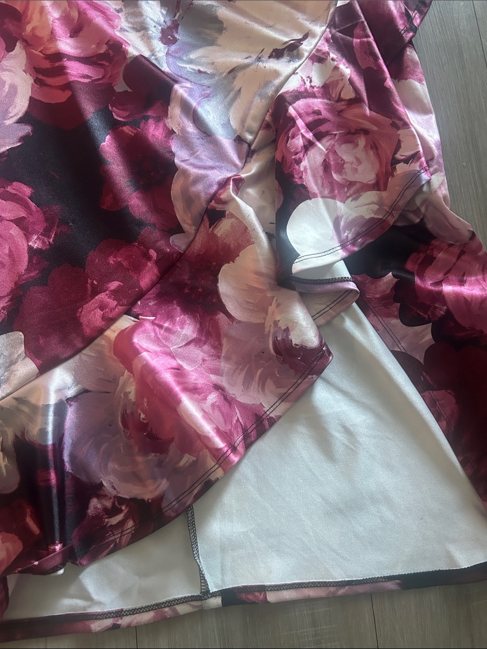 Inspired Hearts Pink and Burgundy Floral Satin Slip Dress - Picture 2 of 5